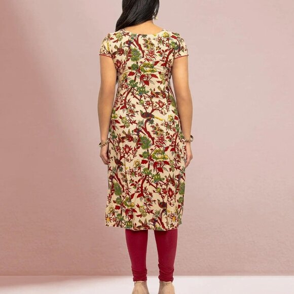 Warm Ivory Printed Indian Kurta | Muvvas Boutique - Picture 4 of 5